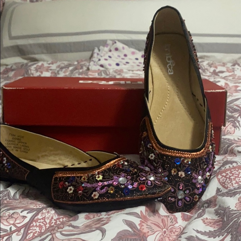 Embellished satin flats